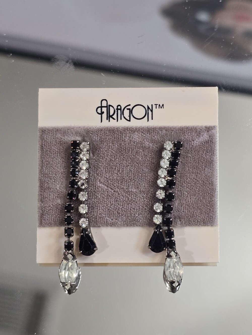Aragon Black and Clear Crystal Drop Earrings
